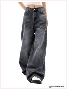 Wide Leg Jeans Mid Waisted Denim Pants Boyfriend Baggy Hip Hop Jeans